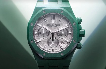 超特別！不鏽鋼銀面AP皇家橡樹計時碼錶改裝全綠陶瓷殼