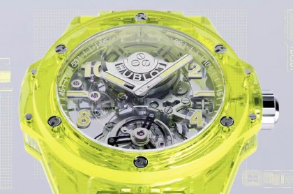 宇舶打造錶壇第一支螢光黃色透明錶殼手錶 陀飛輪加SAXEM材質話題滿檔